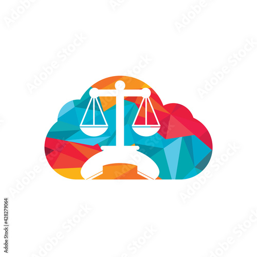 Law call vector logo design template. Handset and balance with cloud icon design.