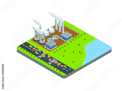 Air pollution vector concept. Air pollution from the exhaust gas of cars and industrial factory in modern city
