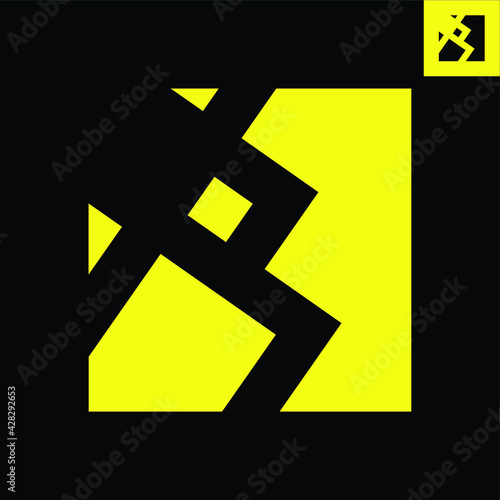 Letter R monogram logo design in a square Gestalt art style. Vector logo in Eps 8.