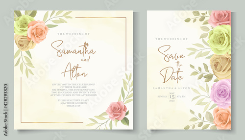 Elegant floral wedding invitation design with beautiful floral