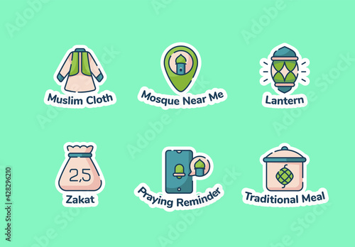 ramadan islam eid mubarak icon sticker set collection pack