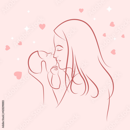 Cute baby with mother minimal vector line artwork happy mothers day