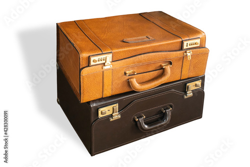 Photography Old leather gripsack isolated on white background