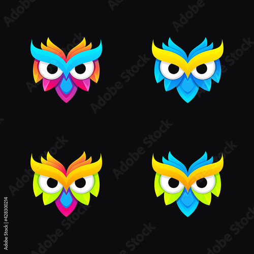 colorful owl logo design ilustration