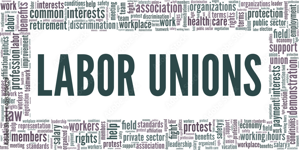 Labor unions vector illustration word cloud isolated on a white background.