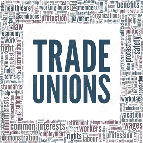 Trade unions vector illustration word cloud isolated on a white background.