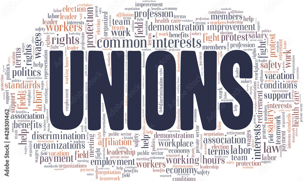Unions vector illustration word cloud isolated on a white background.