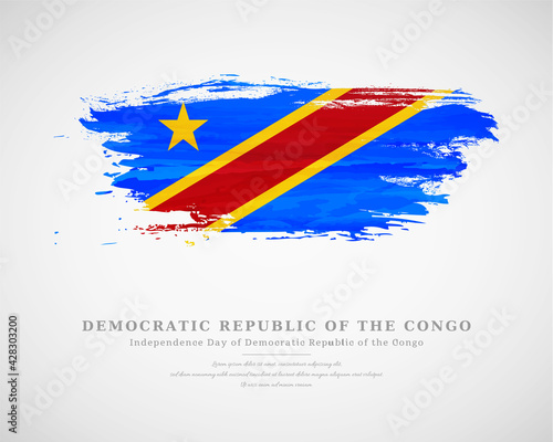 Happy independence day of Democratic Republic of the Congo with artistic watercolor country flag background