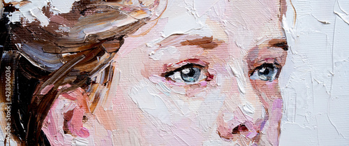 Fragment of an oil painting. Portrait of a woman. The art is done in a realistic manner.