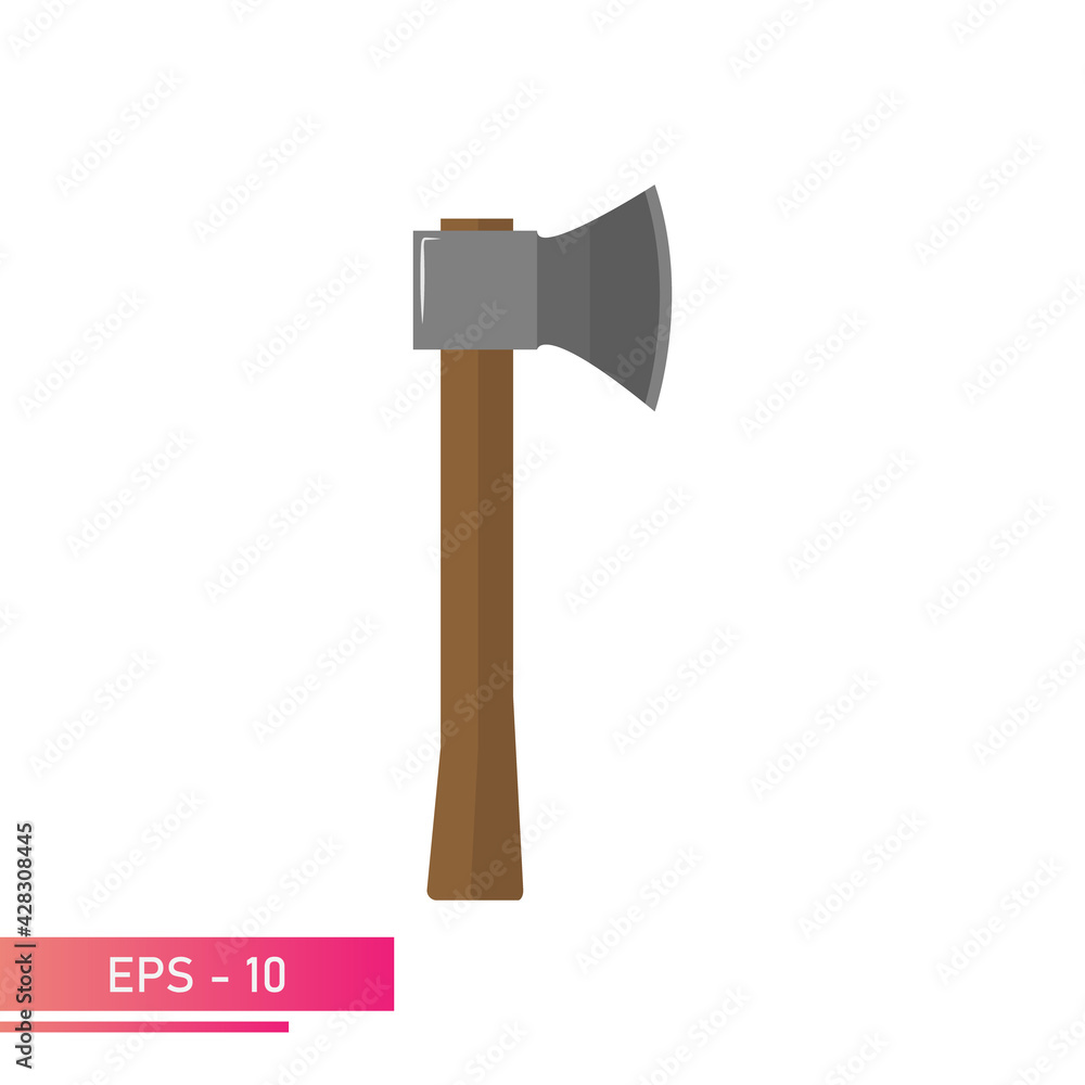 An axe with a wooden handle. Realistic design. On a white background. Tools for the woodcutter and forester. Flat vector illustration. An axe with a wooden handle. Realistic design. On a white background. Tools for the woodcutter and forester. Flat vector illustration.