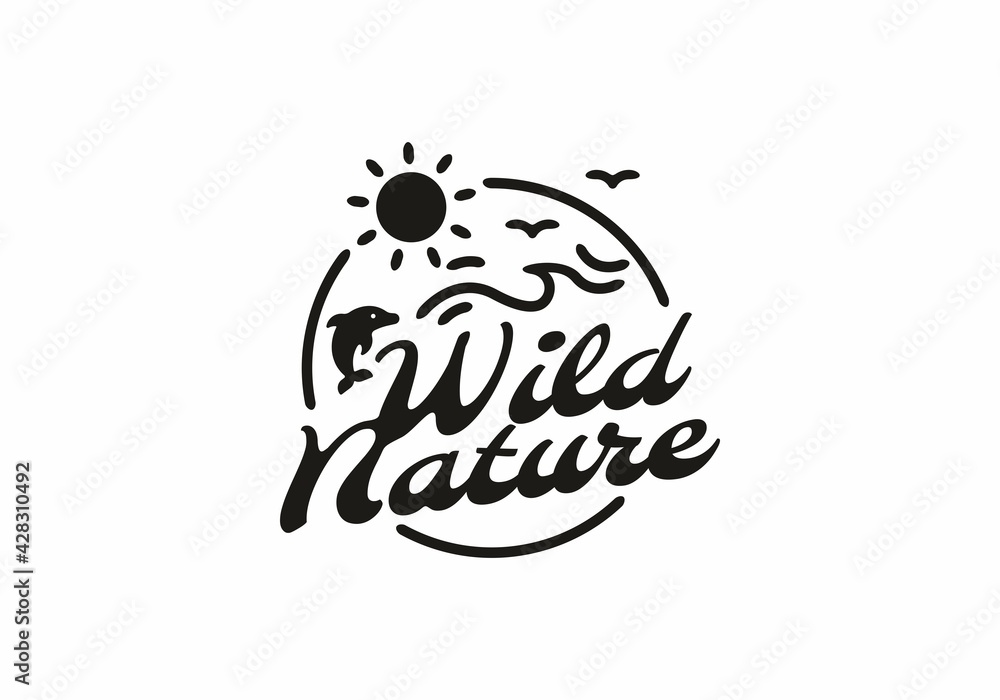 Black line art badge of ocean wild nature Black line art badge of ocean wild nature