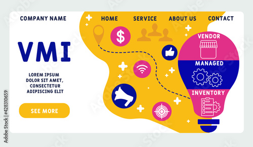 Vector website design template . VMI - Vendor Managed Inventory  acronym. business concept background. illustration for website banner, marketing materials, business presentation, online advertising