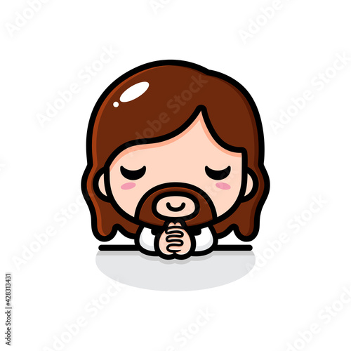 Vector design of cute cartoon jesus praying