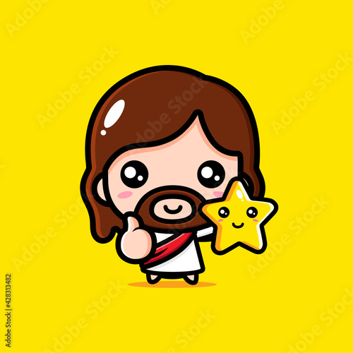 cute cartoon jesus vector design holding a star