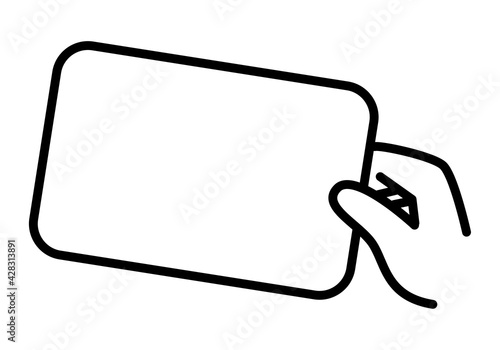 白紙のカードを持った手のイラスト。名刺やクレジットカードを持っている。