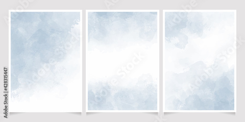 light spring blue watercolor wet wash splash invitation card background template collection