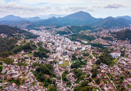 Aerial view of Teresópolis City in Rio de Janeiro, RJ. Drone photography in Tere and the mountains surrounding the city above the sea level.