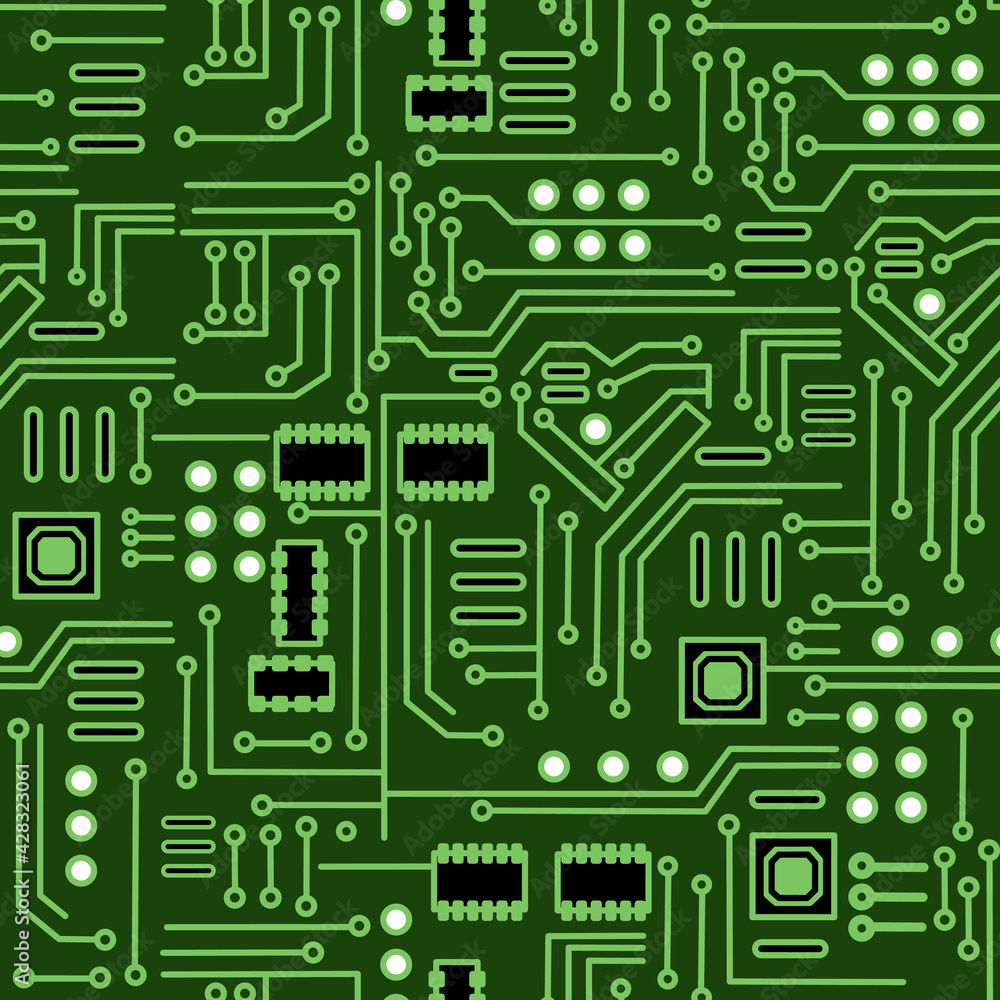 Vector illustration of seamless electronic board chip-set background