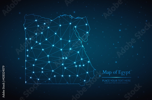 Abstract map of Egypt geometric mesh polygonal network line, structure and point scales on dark background. Vector illustration eps 10