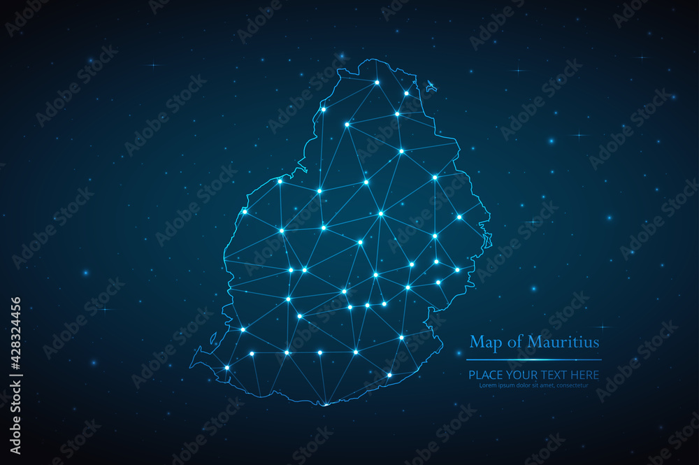 Abstract map of Mauritius geometric mesh polygonal network line, structure and point scales on dark background. Vector illustration eps 10 Abstract map of Mauritius geometric mesh polygonal network line, structure and point scales on dark background. Vector illustration eps 10