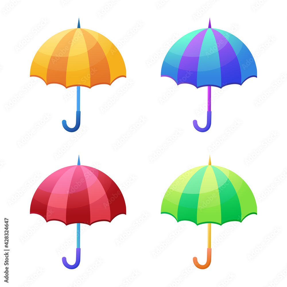 Vector set of umbrellas in cartoon style. Collection of bright multicolored striped umbrellas. Illustration isolated on white background
Vector set of umbrellas in cartoon style. Collection of bright multicolored striped umbrellas. Illustration isolated on white background