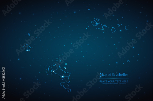 Abstract map of Seychelles geometric mesh polygonal network line, structure and point scales on dark background. Vector illustration eps 10