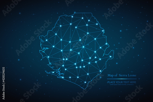 Abstract map of Sierra Leone geometric mesh polygonal network line, structure and point scales on dark background. Vector illustration eps 10 © WH Graphic Design