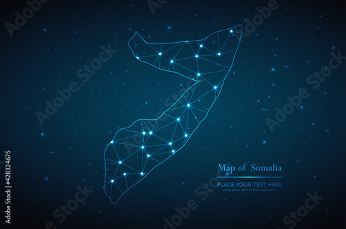 Abstract map of Somalia geometric mesh polygonal network line, structure and point scales on dark background. Vector illustration eps 10