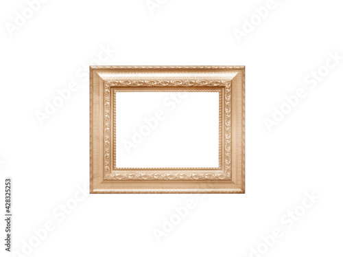 Vintage brown picture frame with square shape patterns isolated on white background , clipping path