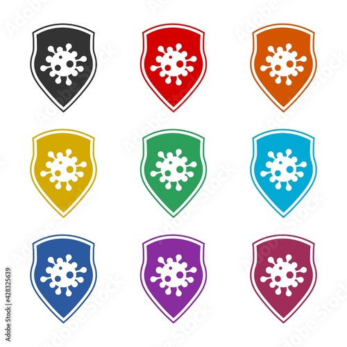 Care shield virus icon isolated on white background color set