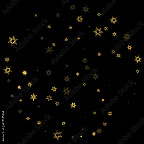 Falling Snow flakes golden pattern Holiday Vector