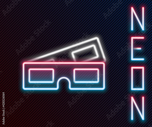 Glowing neon line 3D cinema glasses icon isolated on black background. Colorful outline concept. Vector Illustration