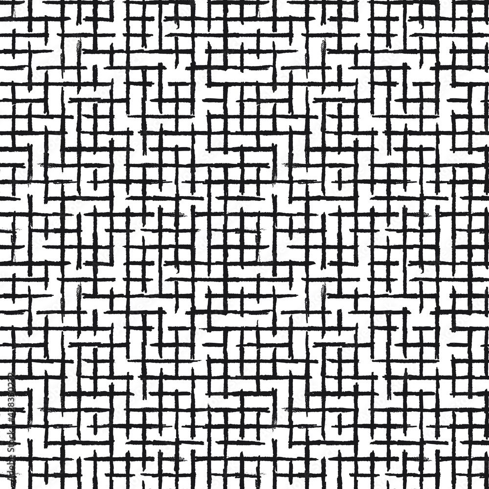 Seamless pattern with black lines grid. A seamless pattern made with a grid of hand-drawn lines. Seamless pattern with black lines grid. A seamless pattern made with a grid of hand-drawn lines.