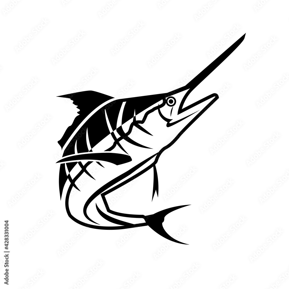 marlin fish jumping logo image in black Stock Vector | Adobe Stock