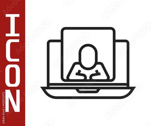 Black line Online psychological counseling distance icon isolated on white background. Psychotherapy, psychological help, psychiatrist online consulting. Vector