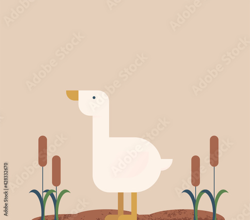cute white duck illustration in flat style. children's book. warm color.