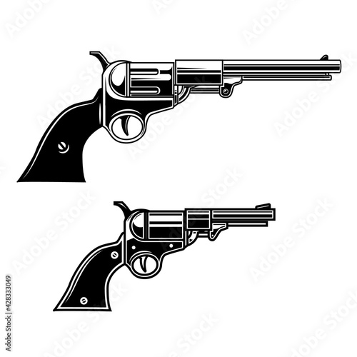 Illustration of cowboy revolvers . Design element for logo, label, sign, emblem, poster. Vector illustration