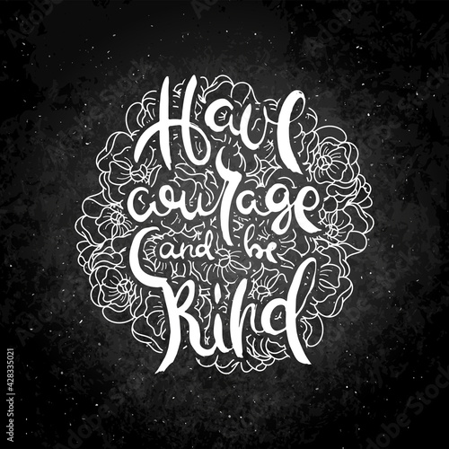 Hand lettering grunge card with flower background. Handcrafted doodle letters in retro style. Hand-drawn vintage typography