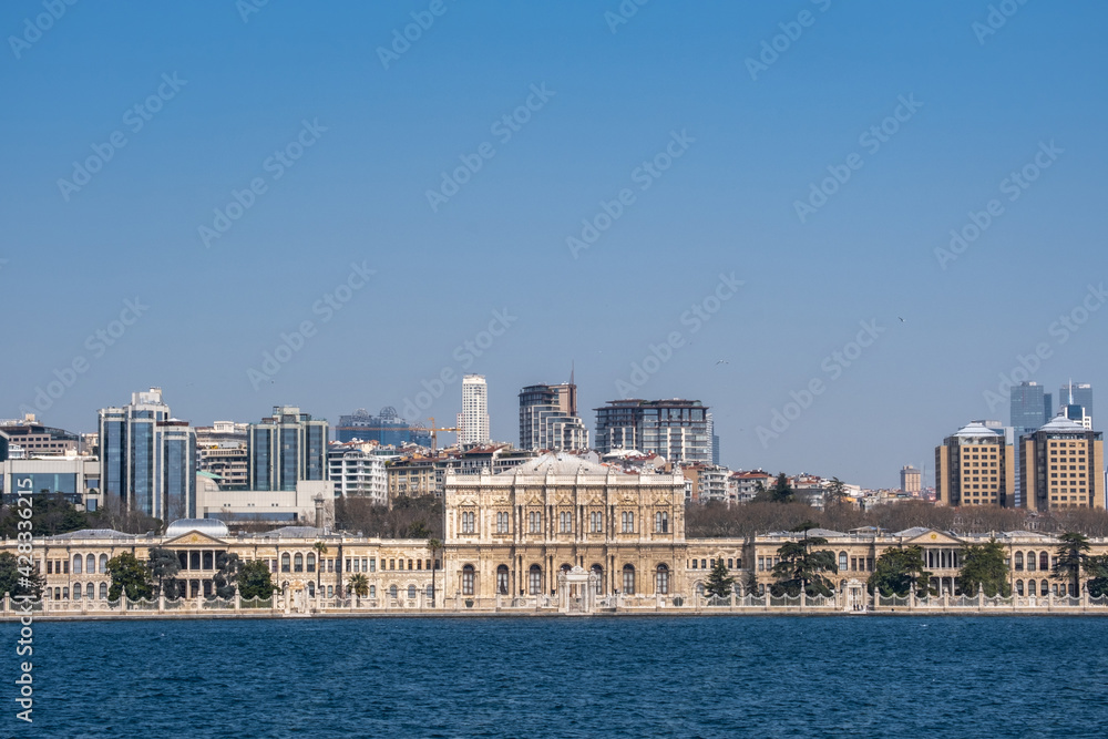 dolmabahce palace on the coast of the bosphorus, istanbul panorama