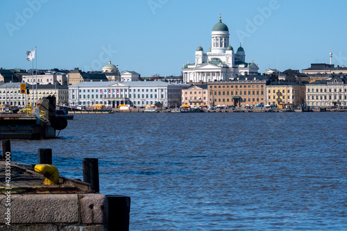 Skyline of downtown Helsinki with the lutheran cathedral and Helsinki city counsil building. photo