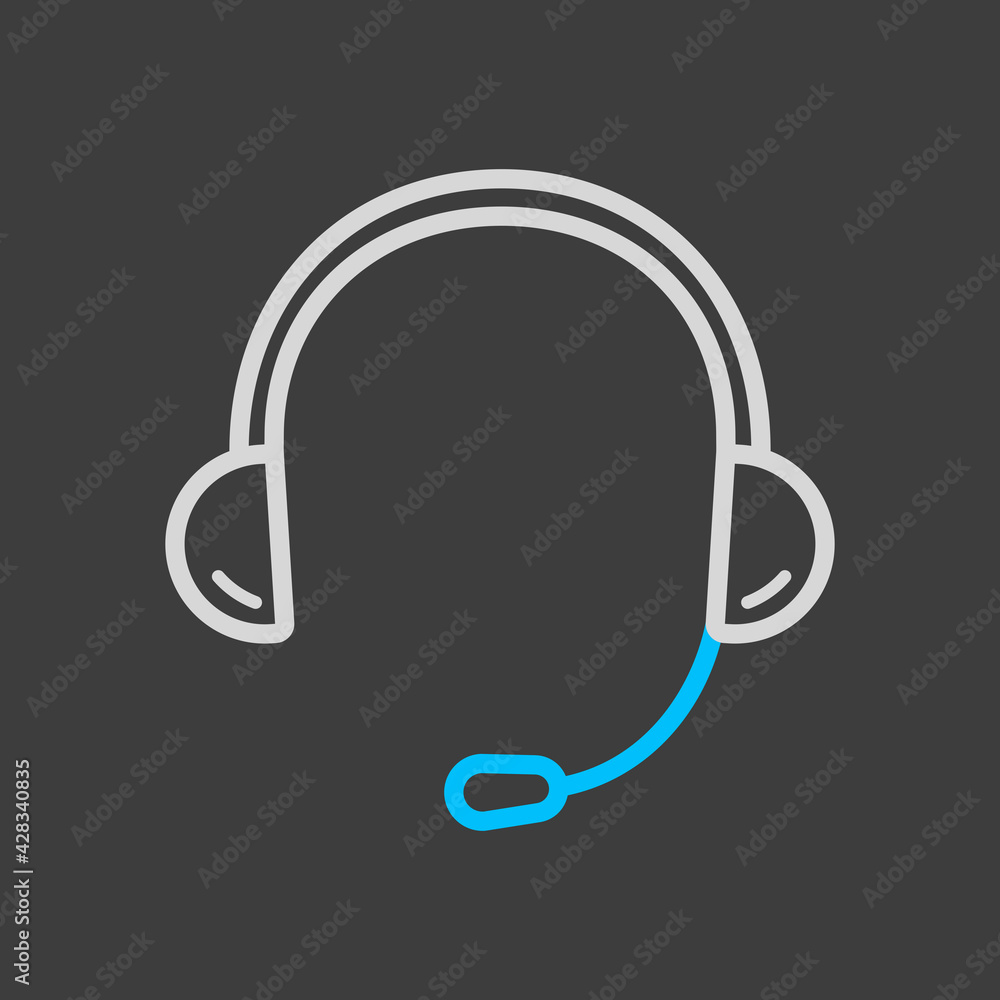 Headset. Headphones with microphone icon dark background Headset. Headphones with microphone icon dark background
