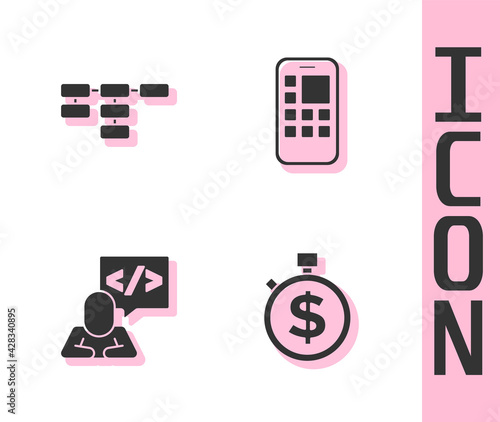 Set Time is money, Site map, Front end development and Mobile Apps icon. Vector