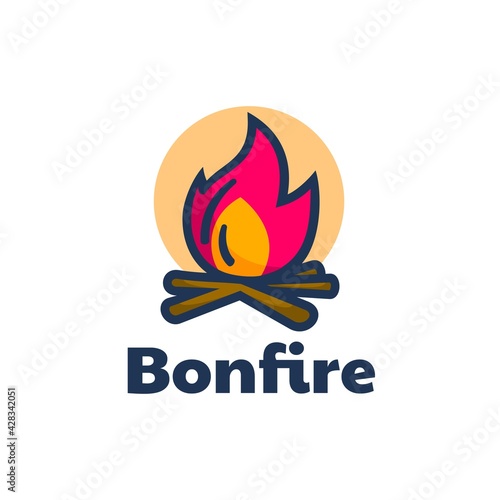 Vector Logo Illustration Bonfire Simple Mascot Style.