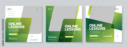 Online lessons courses social media post template design vector