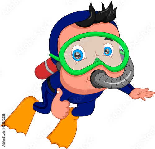 boy diver thumbs up isolated on white background