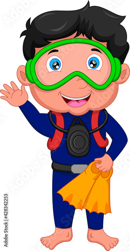 boy diver waving