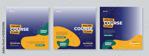 Online course class social media post template design vector