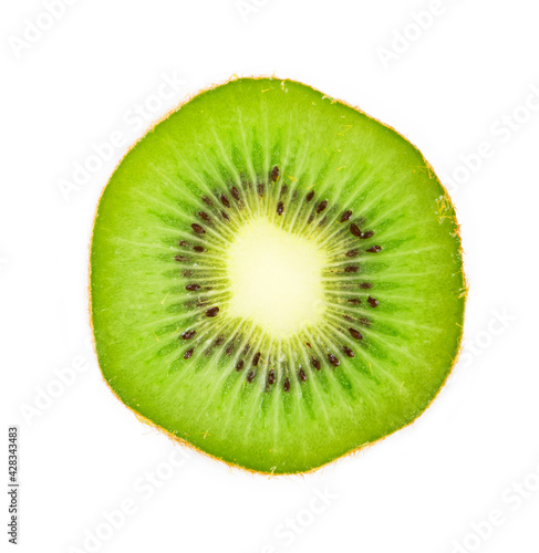 slice of juicy delicious and healthy ripe kiwi, isolated on white background