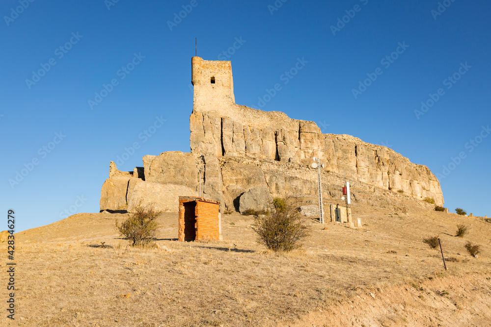 the medieval castle in Atienza at sunrise, province of Guadalajara, Castile-La Mancha, Spain