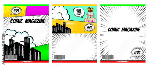 Comic cover  bubble speech  blank background template 